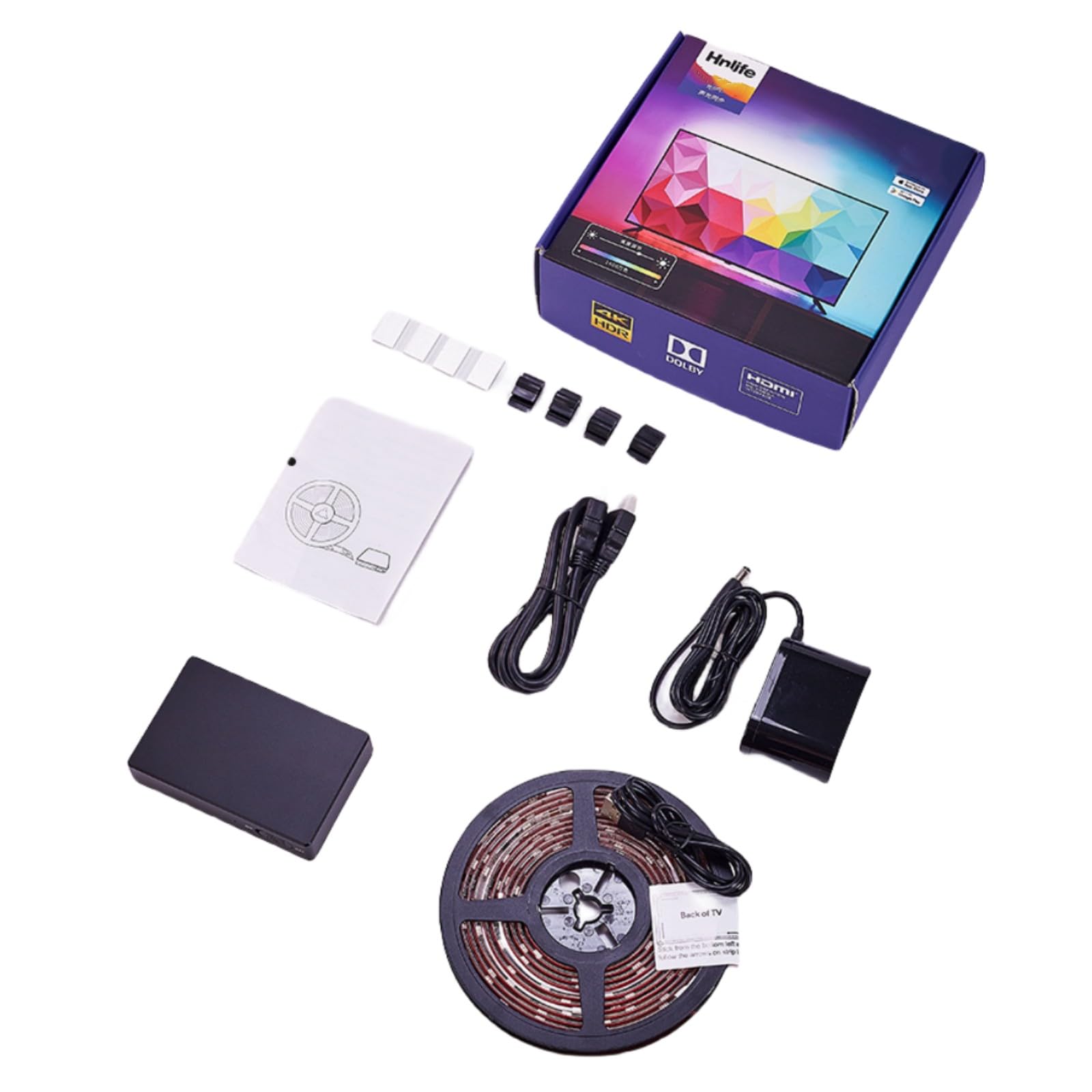 Tira de luz LED, retroiluminación LED de TV con caja de sincronización HDMI, sincronización de música, luces LED RGB que cambian de color, control de aplicación, iluminación flexible de neón para