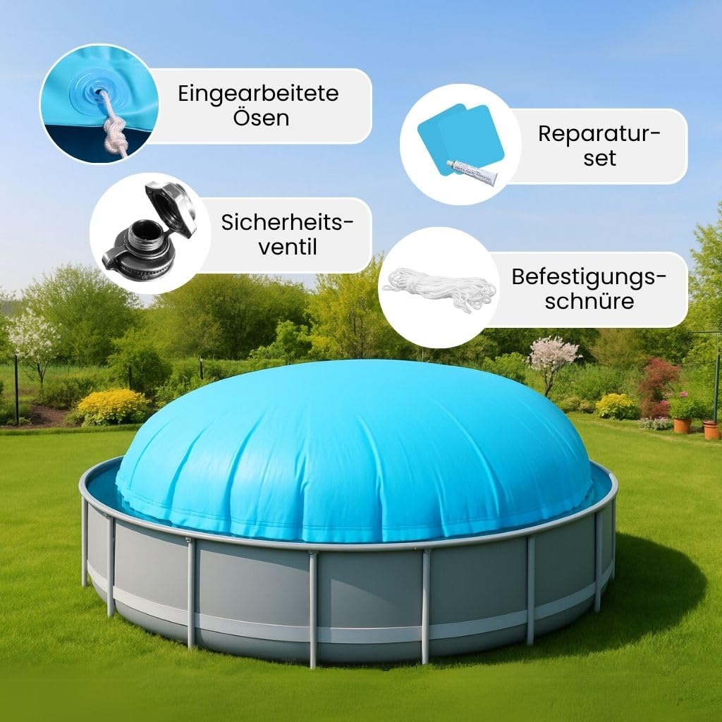 Rothschenk CoverMio XXL Poolkissen Rund | Luftkissen Winter | Poolpolster für winterfeste Poolabdeckung | Aufblasbare Winterkissen Überwinterung für Pool | Kissen für Pool (Ø 4 m)