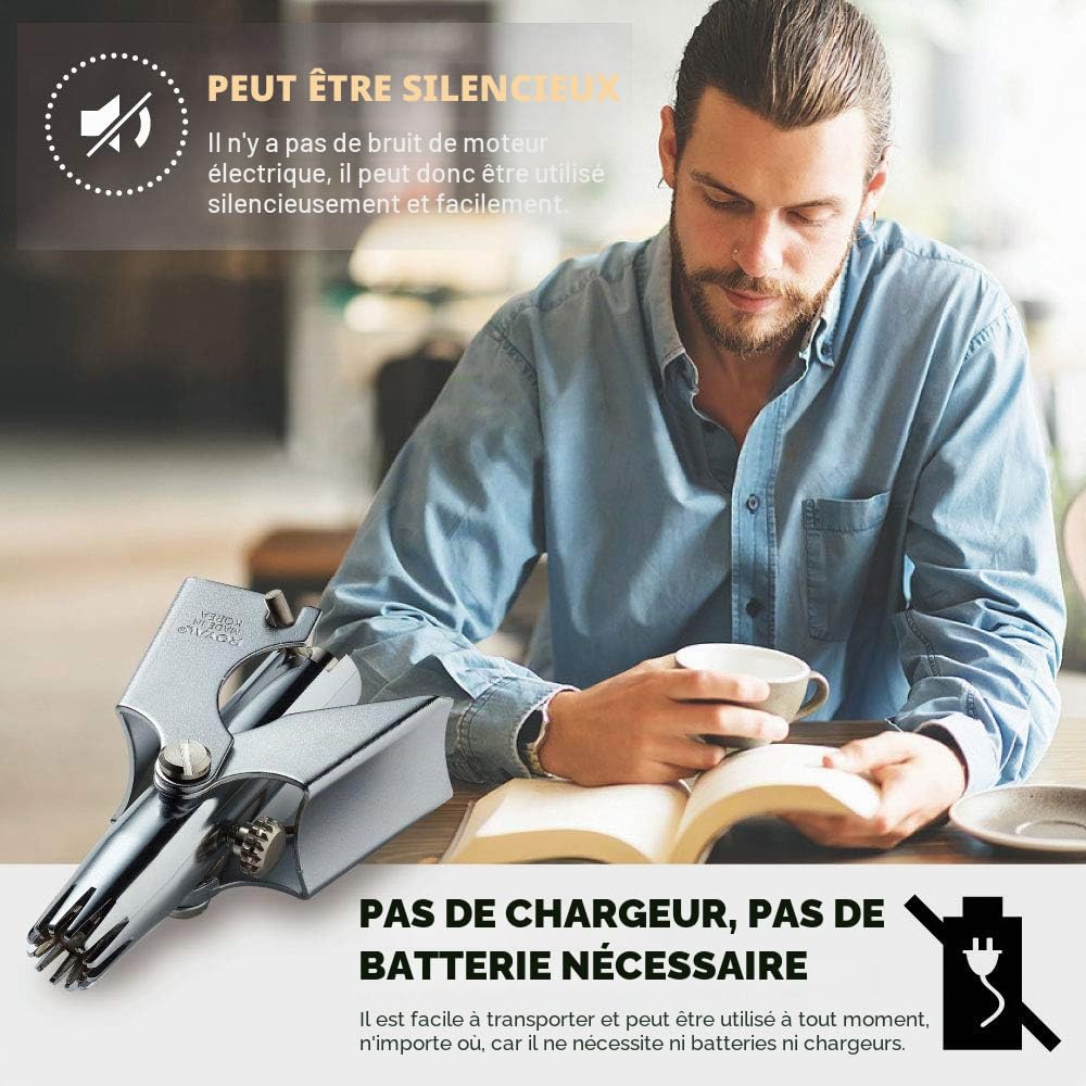 ROYAL [Fabriqué en Corée] Tondeuse à poils de nez pour homme Birdie, manuelle, sans pile, étanche, indolore avec douze lames à double tranchant, mécanisme breveté ET-4