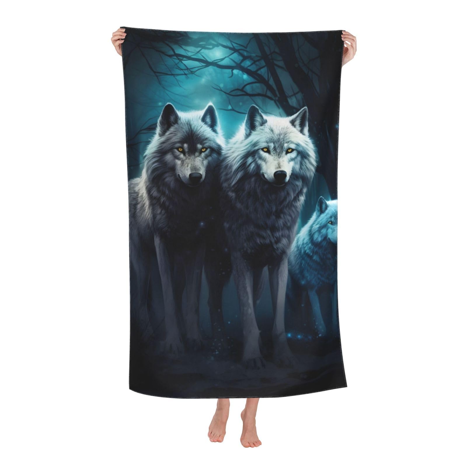 LSRCPD Beach Towels Animal Wolf And Moon Swim Gym Pool Bath For Adults Women 80X130Cm
