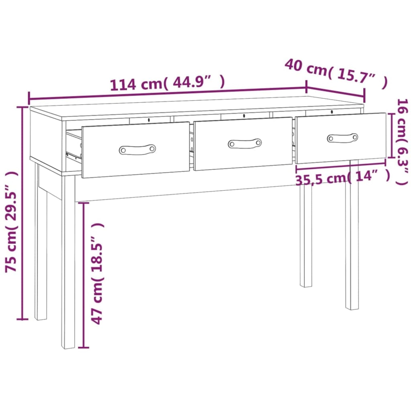 Homgoday Mesa Consola de Madera Maciza de Pino Blanco 114x40x75 cm Mesas auxiliares de salón,Mesa Consola Recibidor Mueble de Entrada Estrecha Clásica