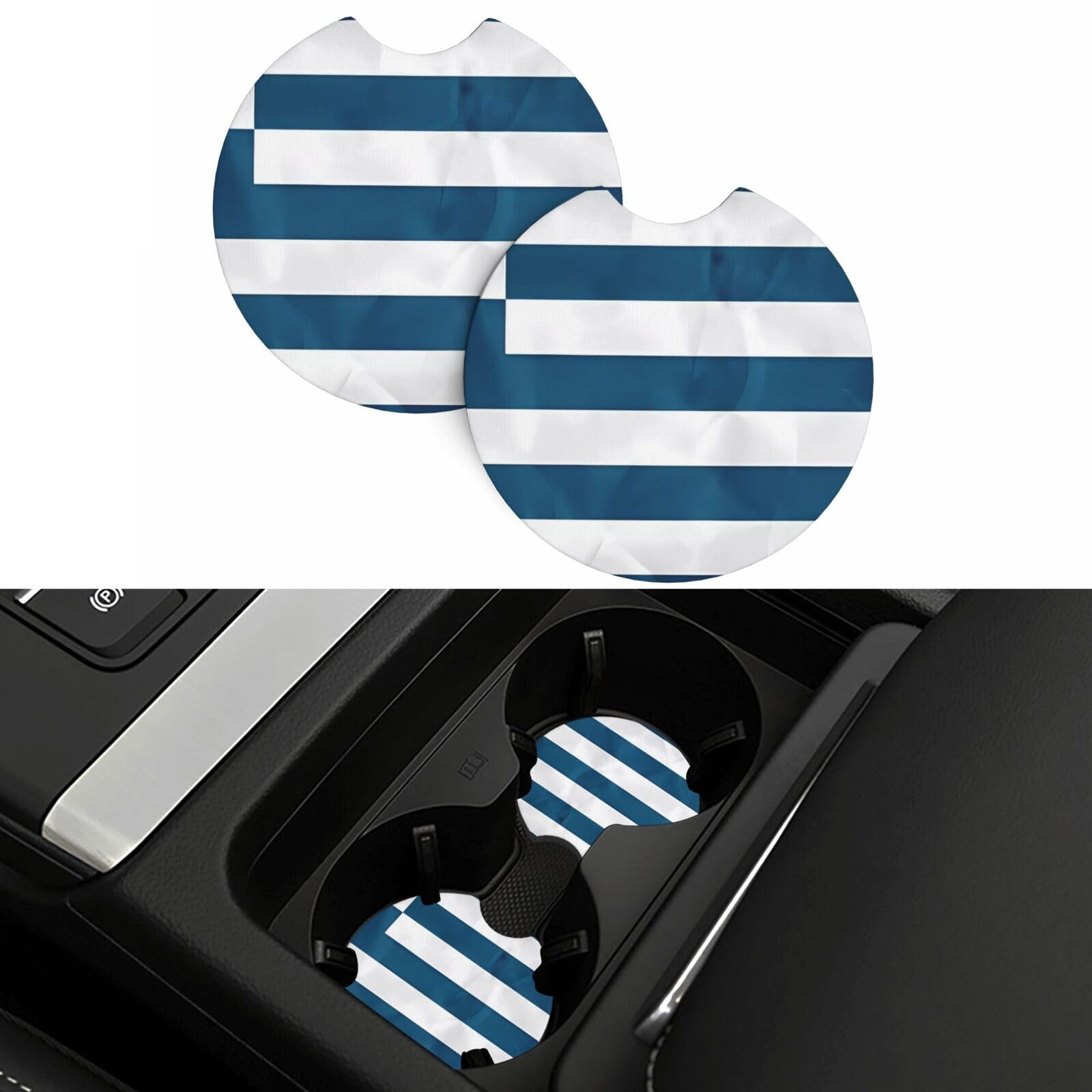 Car Cup Holder 2 Pack Car Coaster with A Finger Notch Greek Flag Cup Holder Non-Slip Car Cup Coaster Car Interior Accessories Round Auto Drink Coaster for Most Vehicle