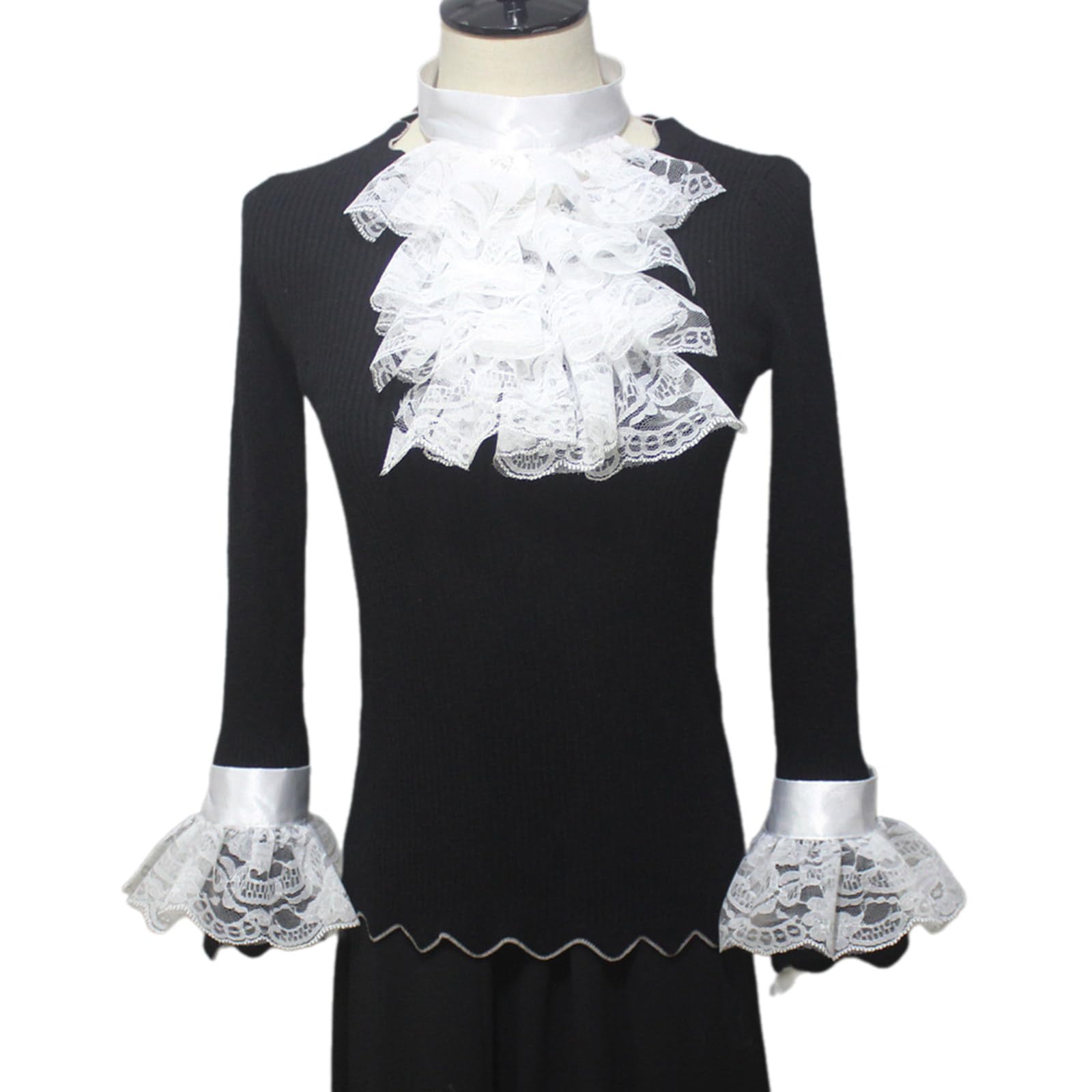 Yuzimei Women's Suit Ruffle Collars, Wrist Cuffs Medievals Detachable Jabots Collar Ruffled Yarn Jabots Neck Collar Adults Stage Party Medievals Ornaments