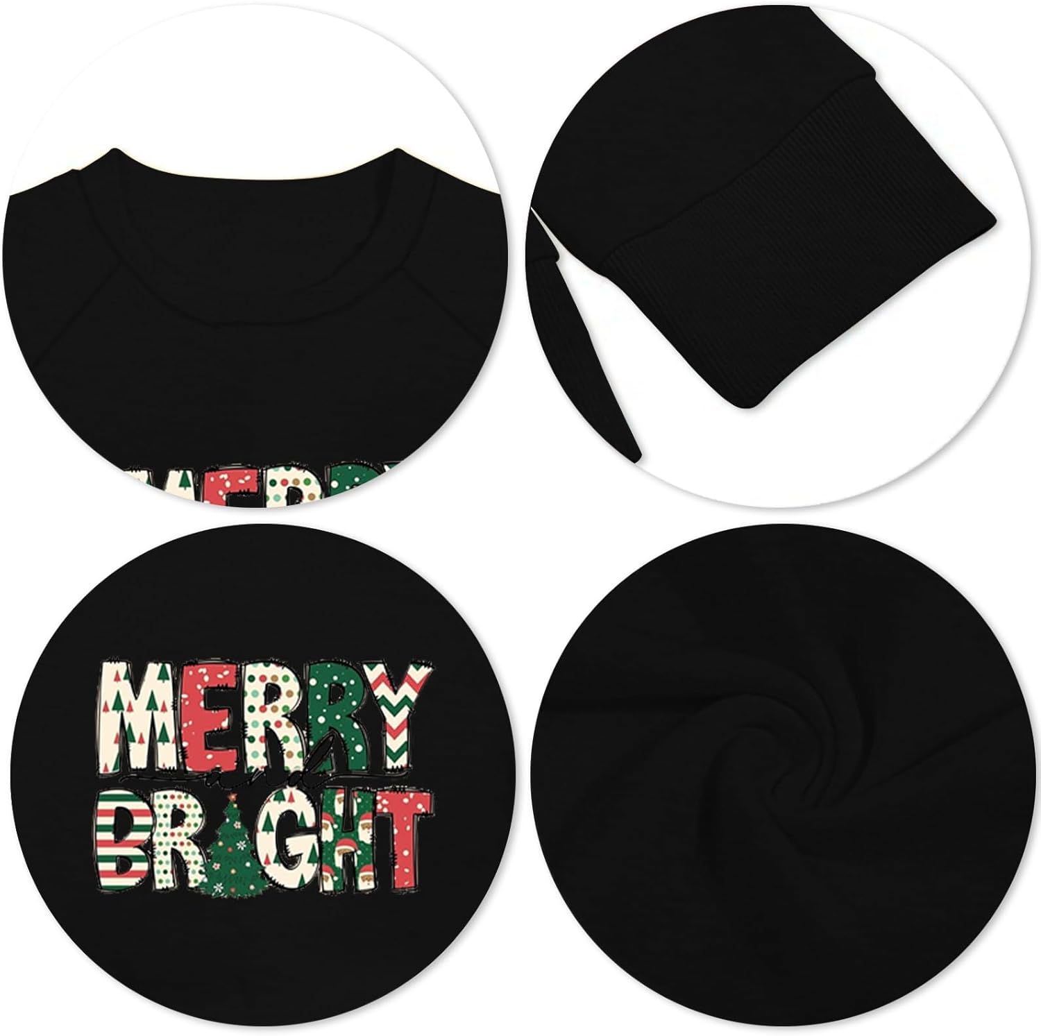 Merry Christmas Sweatshirt for Women Christmas Hats&Trees Crew Neck Long Sleeve Funny Hoodies Fall Winter Pullover - Image 5