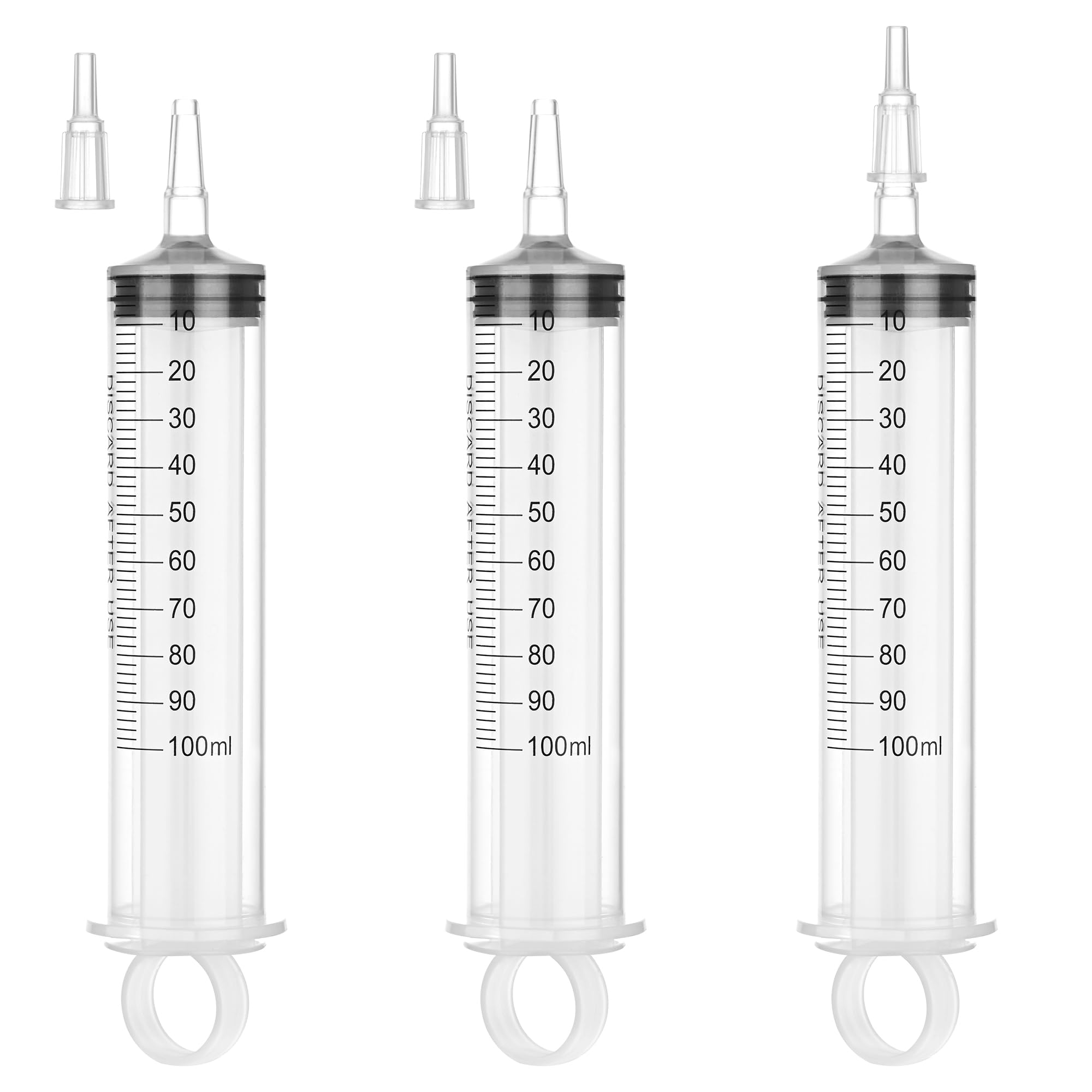 100mL Plastic Syringe for Liquid - 3 Pack Large Syringes with Adapter for Scientific Labs, Feeding, Oil Filling, Individually Wrapped