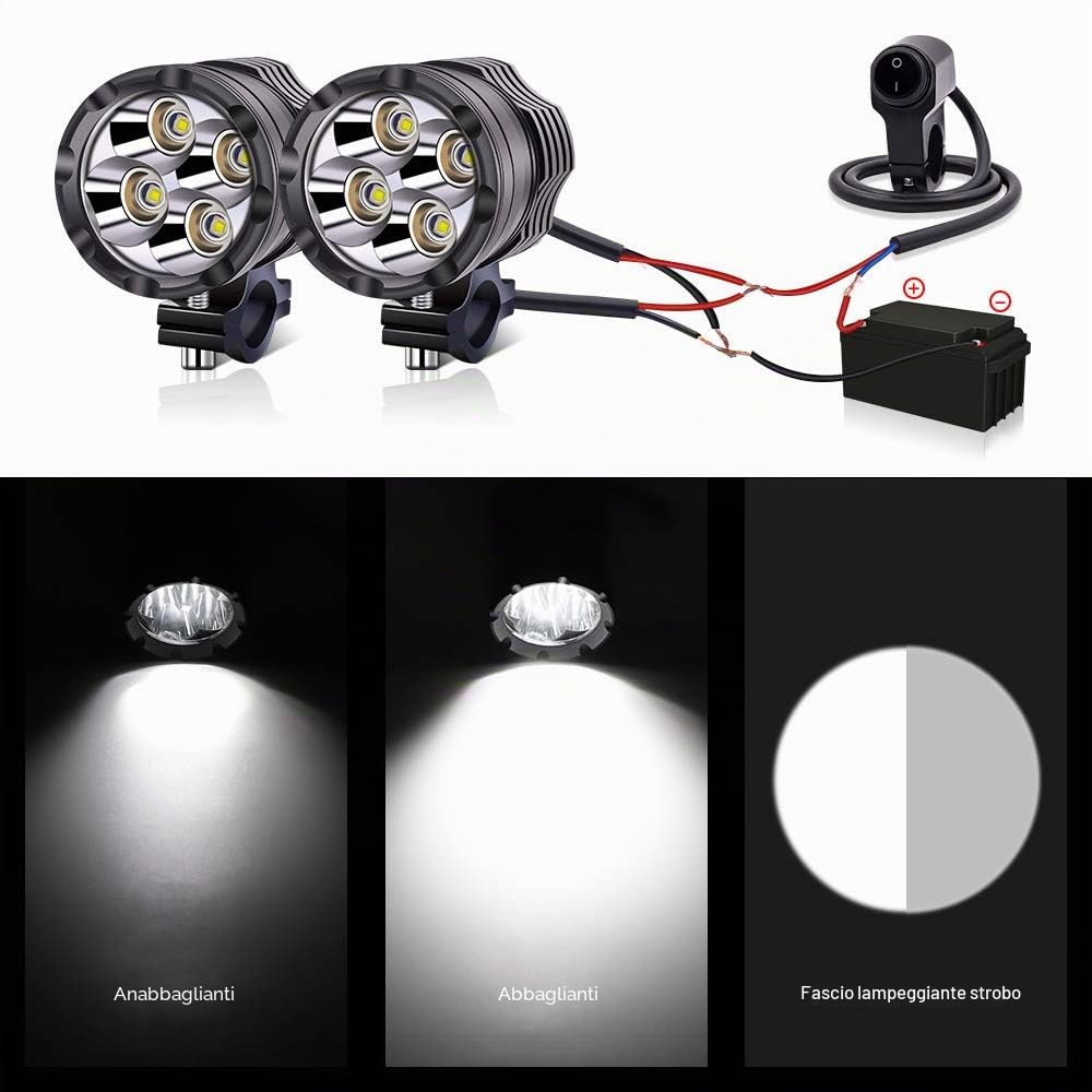 Fari fendinebbia universali 12 V, 24 V, luci stroboscopiche per moto, ATV, SUV, camion, barca, quad, scooter, auto, bici