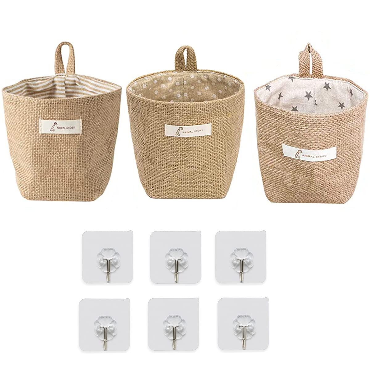 Lot De 3 Sacs De Rangement Suspendus En Lin - Organisateur Murale Porte Pour Entrée, Jouets, Clés - ZhengYue