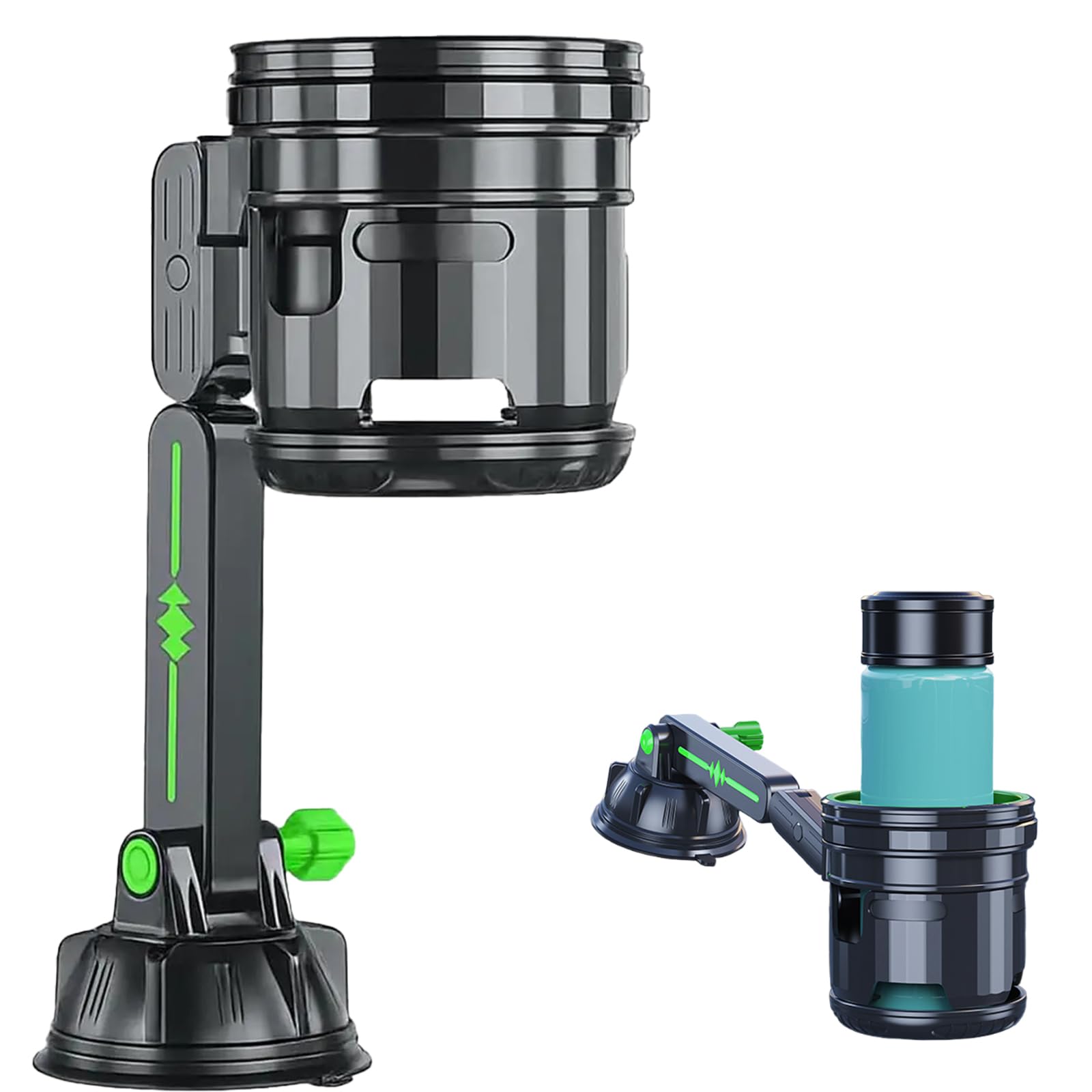 Universal Car Recessed Folding Cup Drink Holder with Adjustable Arm, Strong Suction Base for Trucks, Buses, Cranes, and Vehicles 【Green】