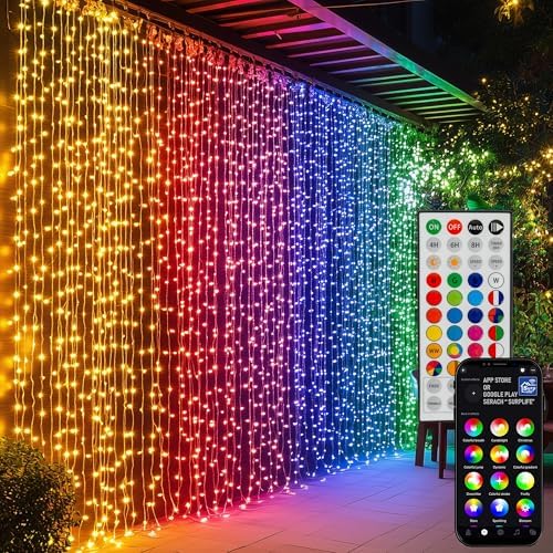 Dazzle Bright 300 LED Curtain String Lights, RGB Color Changing C...