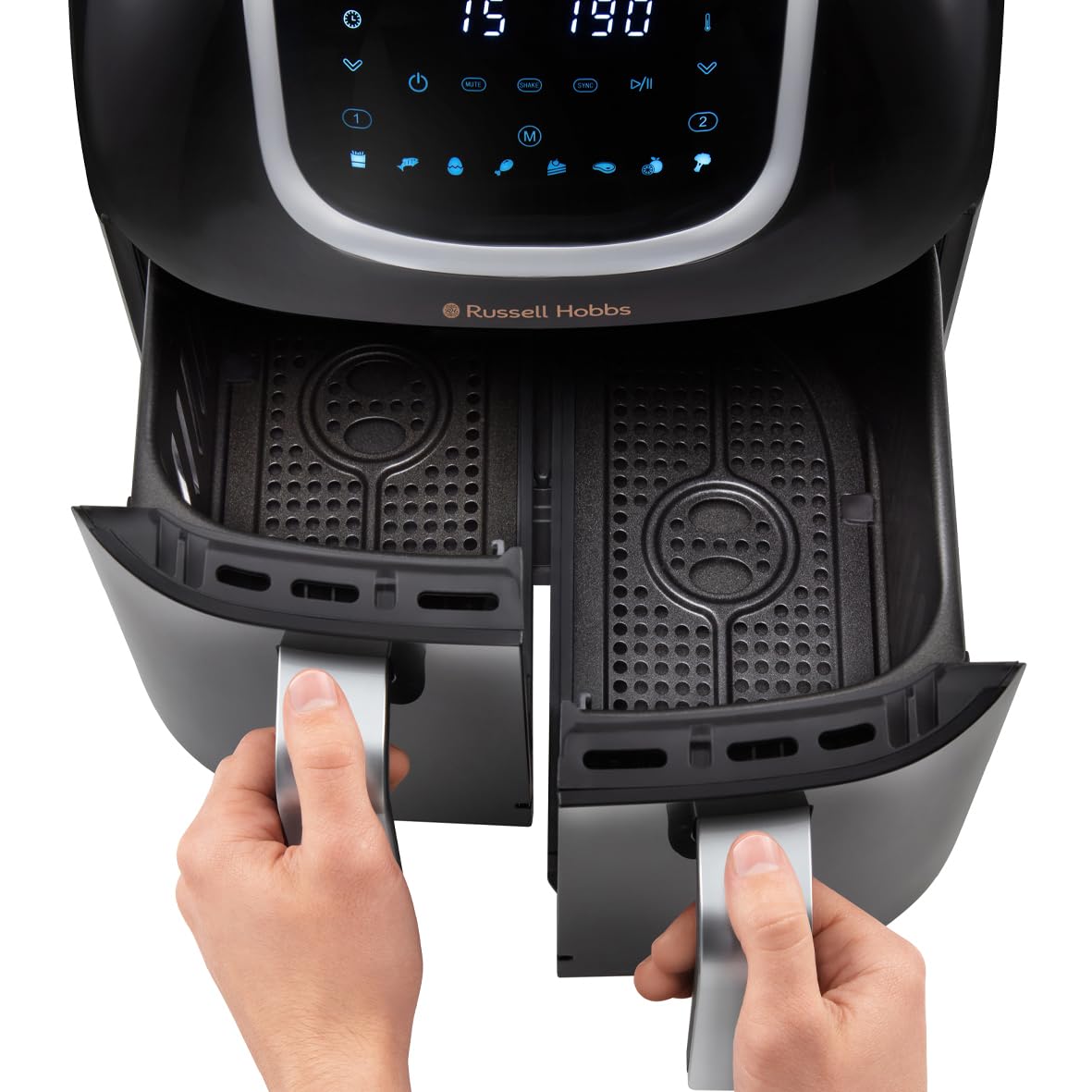 Russell Hobbs Freidora de Aire 8,5 l Doble, Freidora sin Aceite, Dos Cestillos Regulables por Separado, Dietética, Cocción Sincronizable, 8 Programas, Táctil, Digital, hasta 200º C, 27290-56S