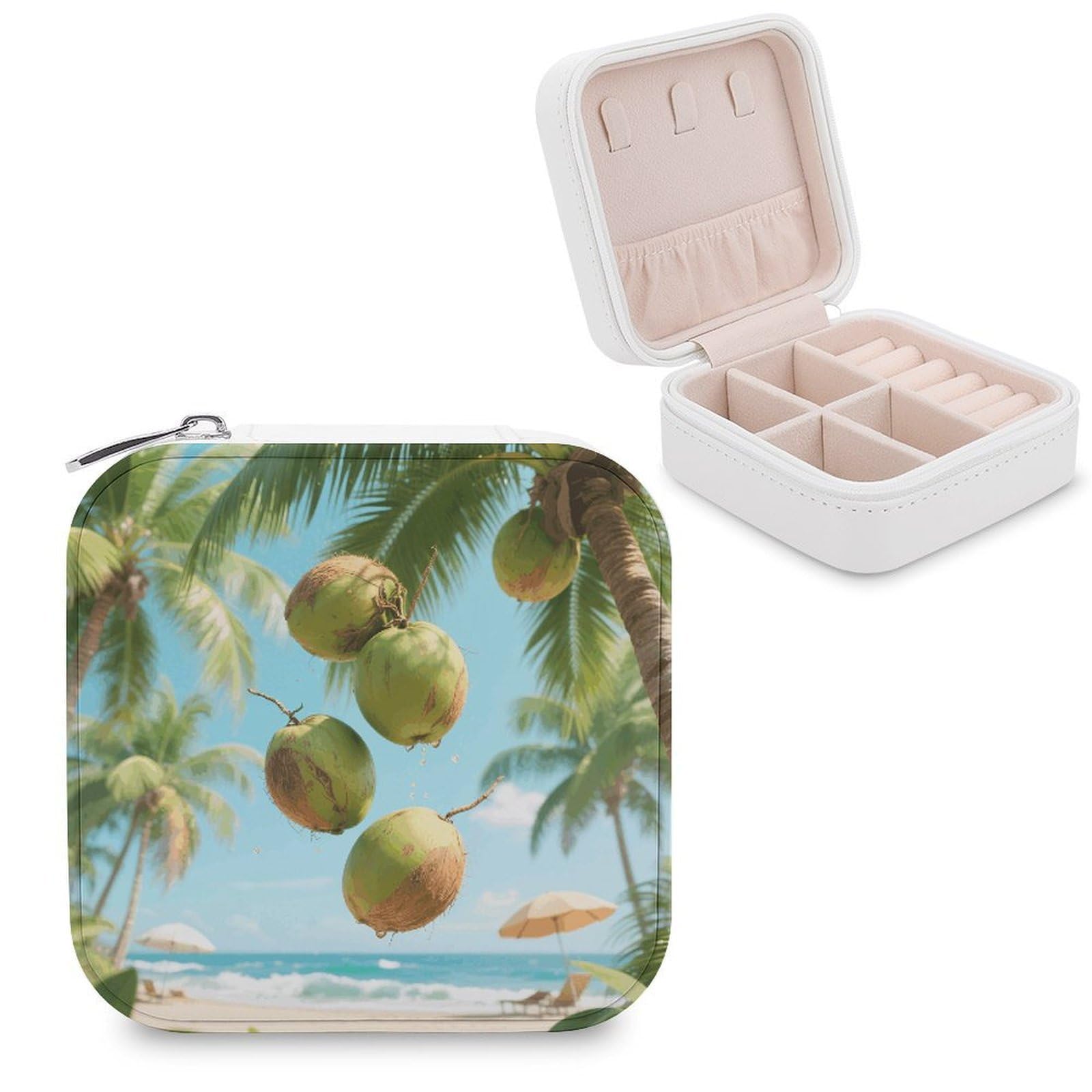 VstaDank Tropical Coconuts Jewelry Organizer Travel Case for Women With Zipper Mini Jewelry Case PU Leather Jewelrys Box for Rings Necklaces Bracelets Earring Holder Organizer Storage