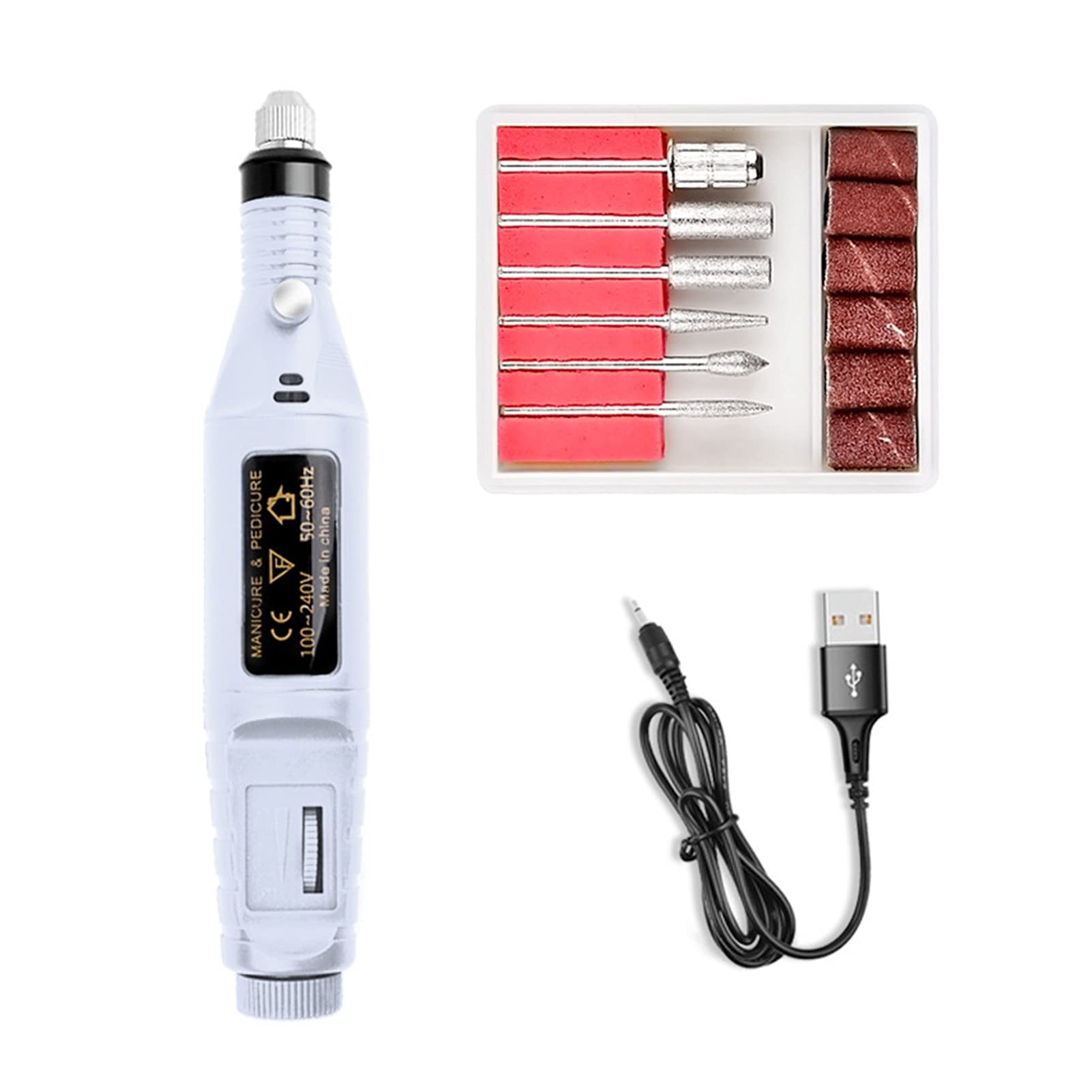 Trapano per Unghie 1 Set Professional Electric Nail Drill Machine Macchina Manicure Pedicure Art Pen Strumenti per Le Unghie per(USB White)
