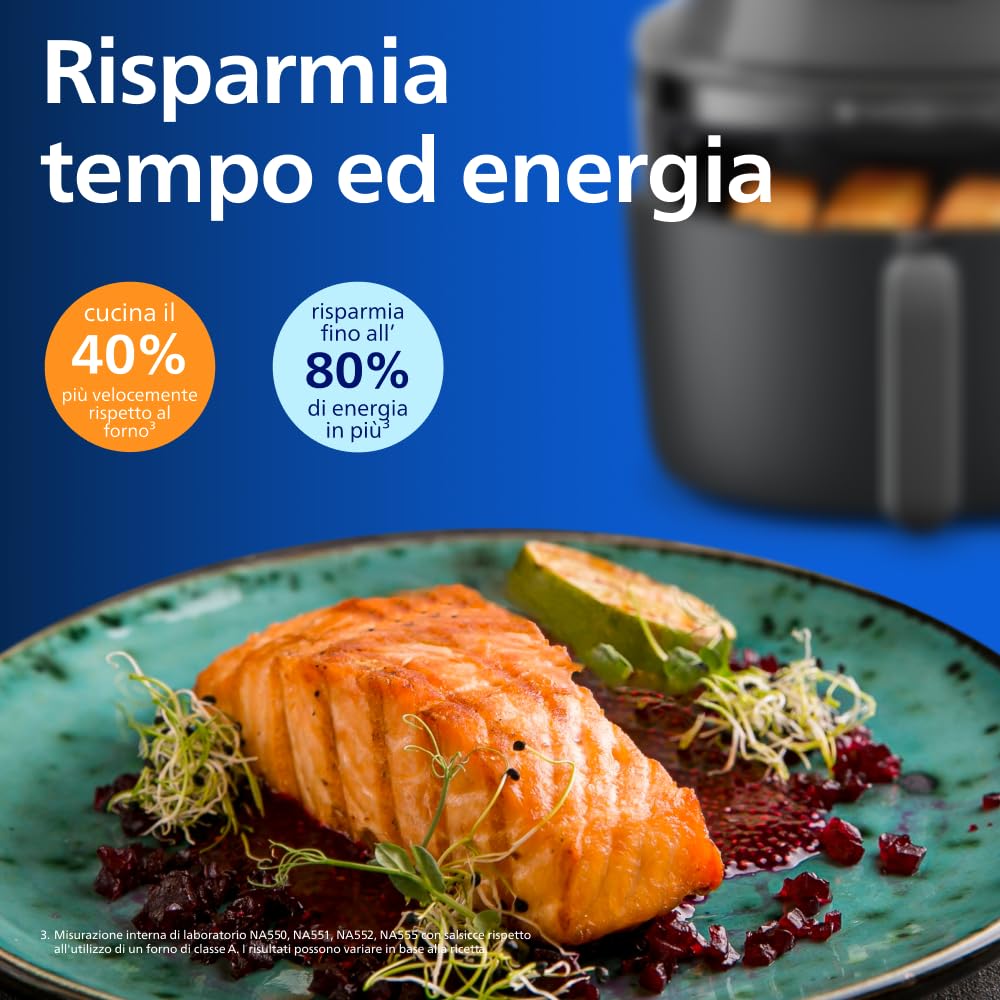 Philips Airfryer Serie 5000 con vapore: Frittura ad aria, cottura a vapore o combinata, 21 modalità, Capacità 7,2 L, Tec. RapidAir Plus, finestrella, Rivestimento ceramica, Auto SteamClean (NA540/00)