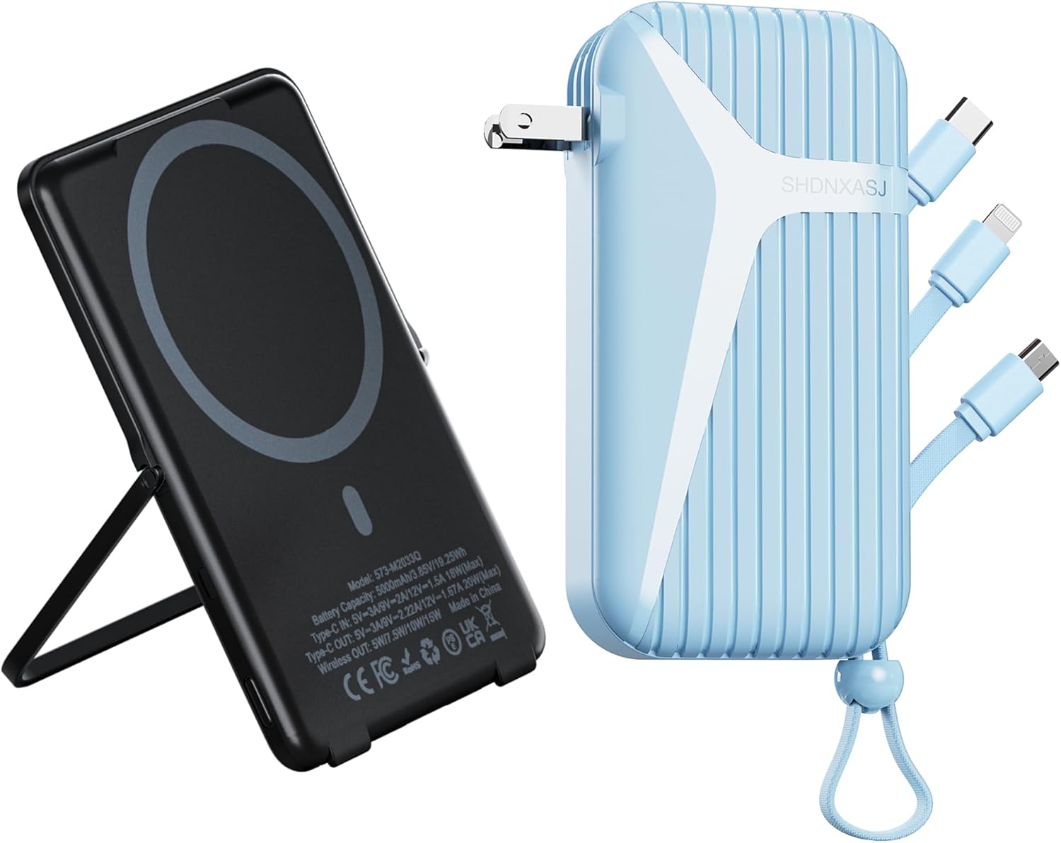 Portable Charger for iPhone Built in Cables and Wall Plug, 10000mah 27W Fast Charging USB C Power Bank, Travel Essential Battery Pack Compatible with iPhones, iPad, Samsung More Devices