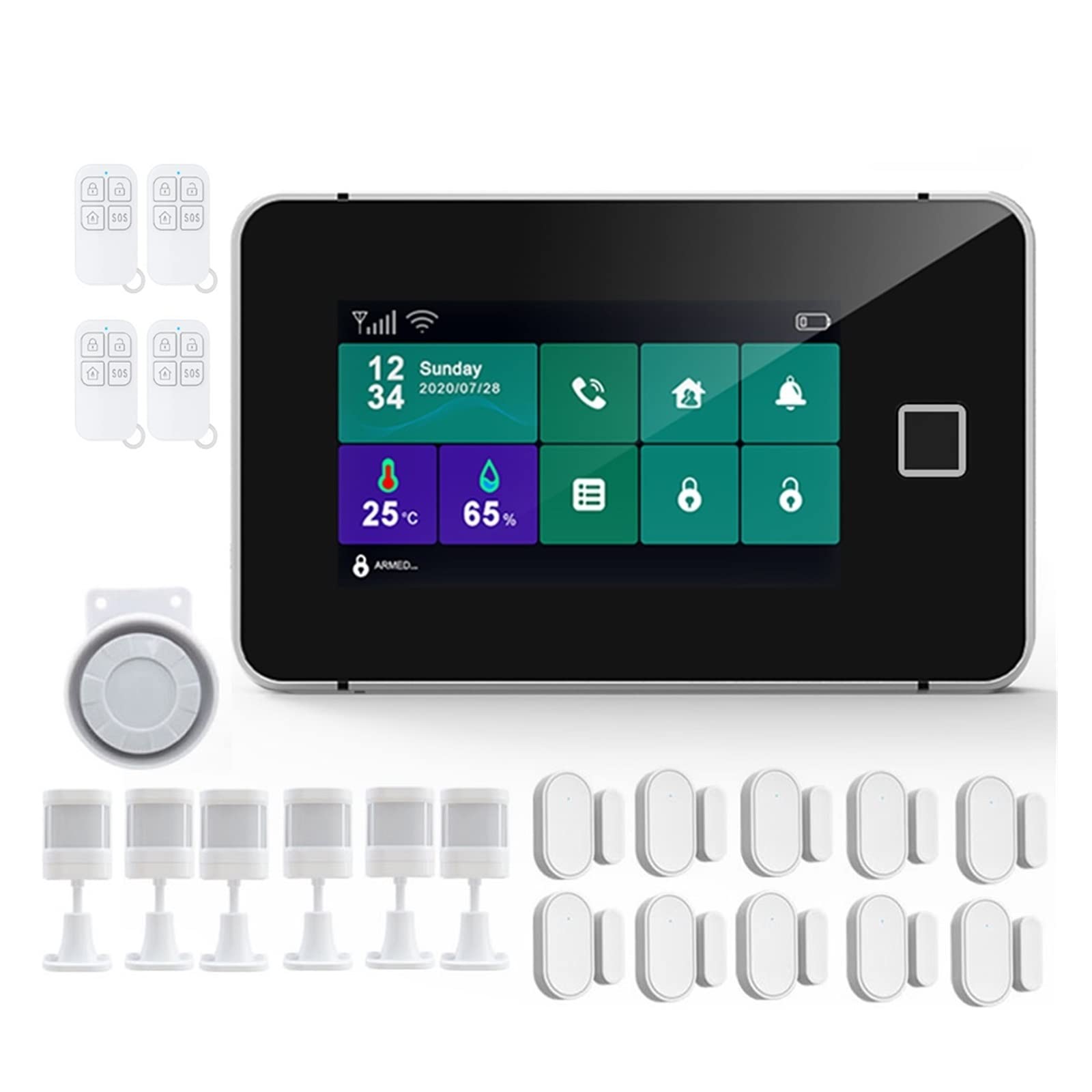 Sistema di allarme di sicurezza, G60 Tuya WiFi GSM Sicurezza di temperatura Visualizza app for armamento delle impronte digitali Kit allarme wireless(J)