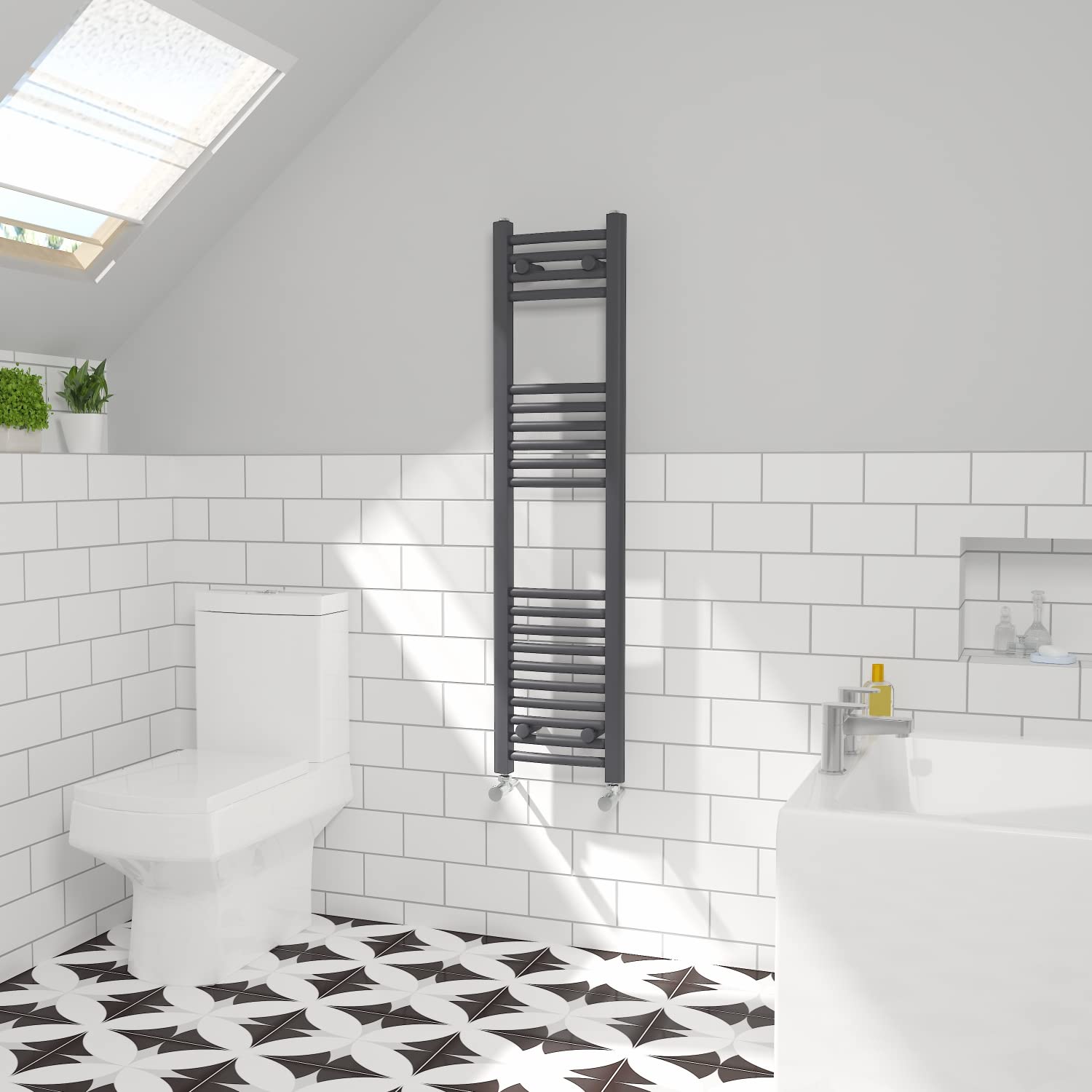 NRG Curved Central Heating Towel Rail Home Radiator Anthracite 1200×300mm