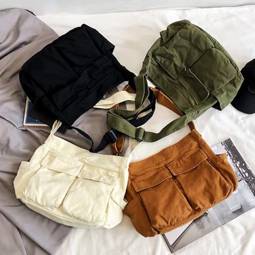 Gaxos Aesthetic Cute Messenger Bag For School Vintage Brown Canvas Crossbody For Women Shoulder Laptop Bag thumb #5