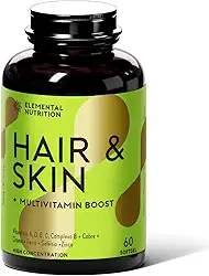Multivitamínico Hair Skin, Elemental Nutrition, Para Cabelo, Pele e Unhas, Vitaminas A, C, D, E, Complexo B, Zinco e Selênio – 60 Cápsulas