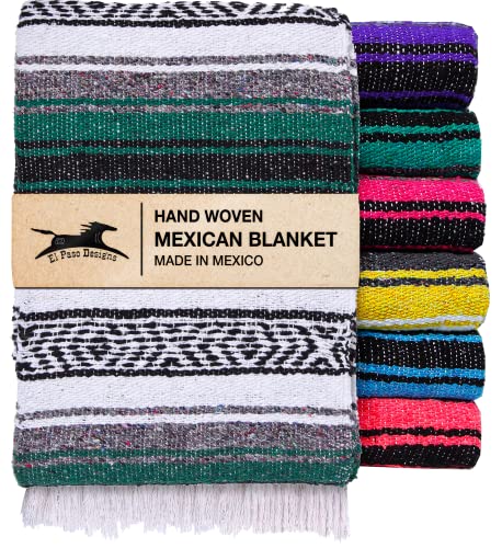 El Paso Designs Mexican Yoga Blanket – Colorful Falsa Serape Throw for Yoga, Beach, Picnic, Saddle, or Home Décor – Soft Woven Boho Blanket (Hunter Green)