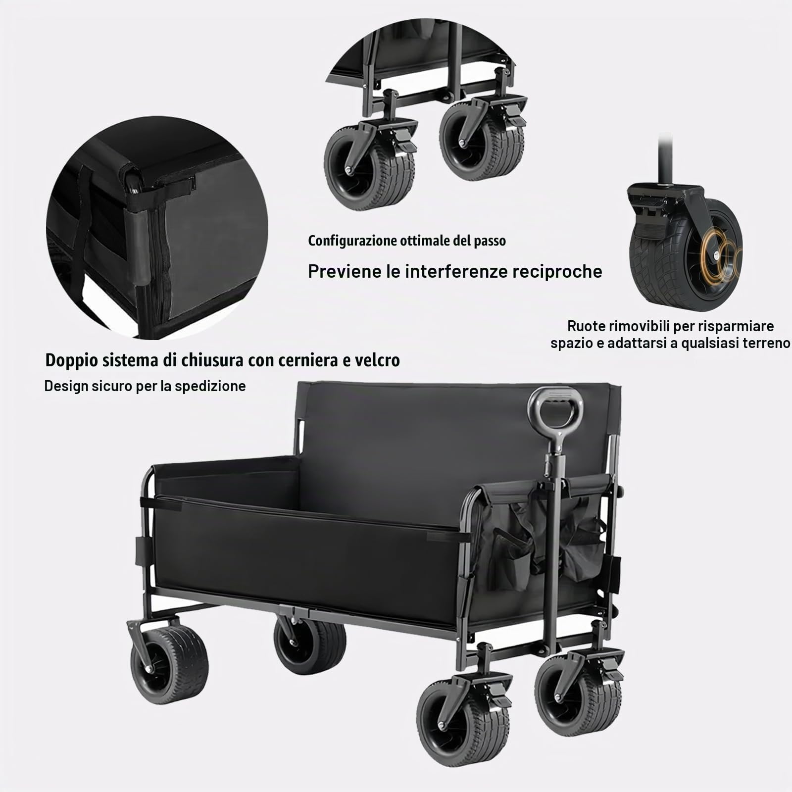 Il Carrello Spiaggia per Convertisce Panchina, Carrello Campeggio Pieghevole Ruote Grandi, Vagone da Drogheria per Lo Shopping, Giardino, Sport e Pesca (LY008-Black)