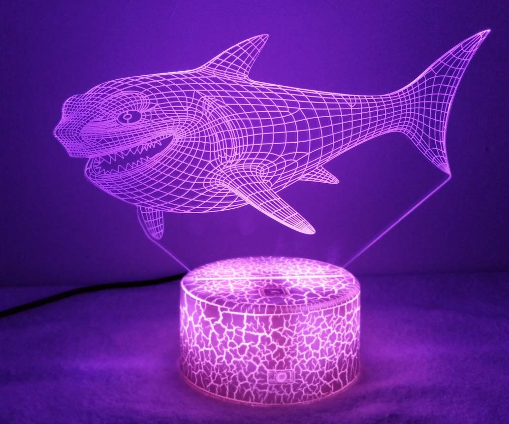 HPBN8 Ltd 3D Shark Night Light USB Touch Switch Decor Table Desk Optical Illusion Lamps 7 Color Changing Lights LED Table Lamp Home Love Brithday Room Decoration