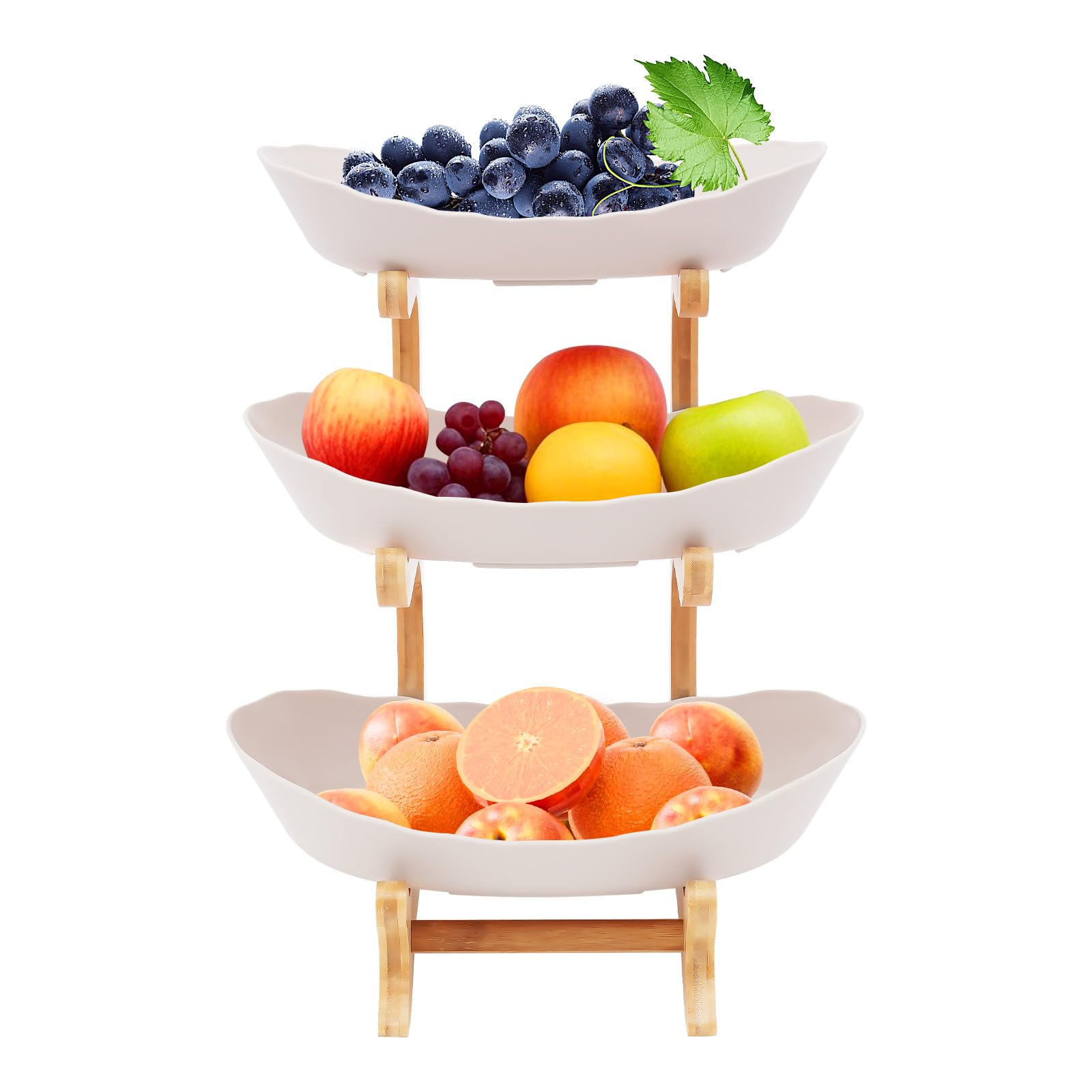 Liywall - Ciotola per frutta in ceramica a 2 ripiani con supporto in legno di bambù per
