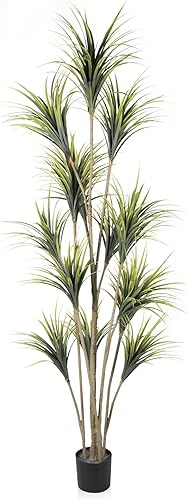Miniatura 7 de AnTing Plantas artificiales de 8.2 pies, árbol de dracaen falso para exteriores e interiores en maceta, plantas grandes de dracaena para sala de