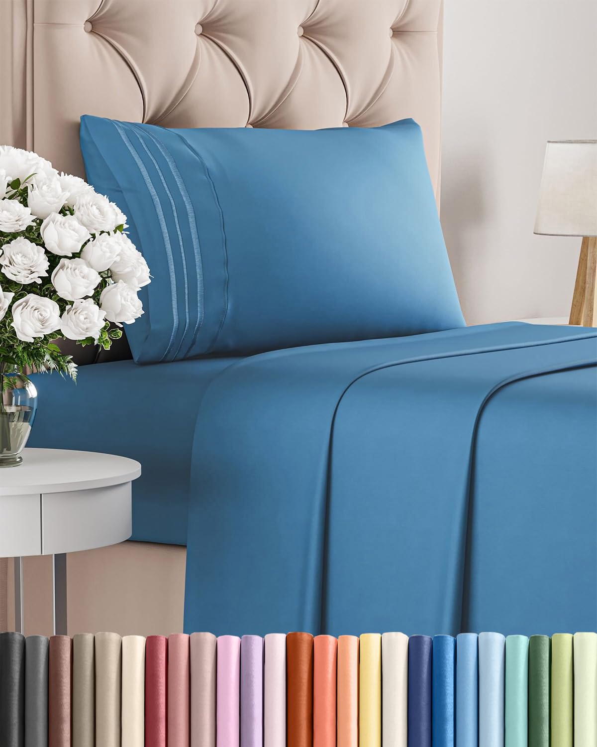 Twin Size 3 Piece Sheet Set - Comfy Breathable & Cooling Bed Sheets Set - Hotel Luxury Bedding for Women, Men, Kids, Teens, Boys & Girls - Deep Pockets, Soft and Wrinkle Free - Oeko-Tex - Denim Blue