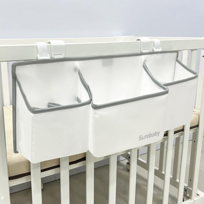 Hanging Baby Diaper Caddy, 3-in-1 Diaper Caddy Organizer Holder For Baby Crib, Nursery Organization Diaper Stacker Storage For Crib, Changing Table, Car, Wall-White