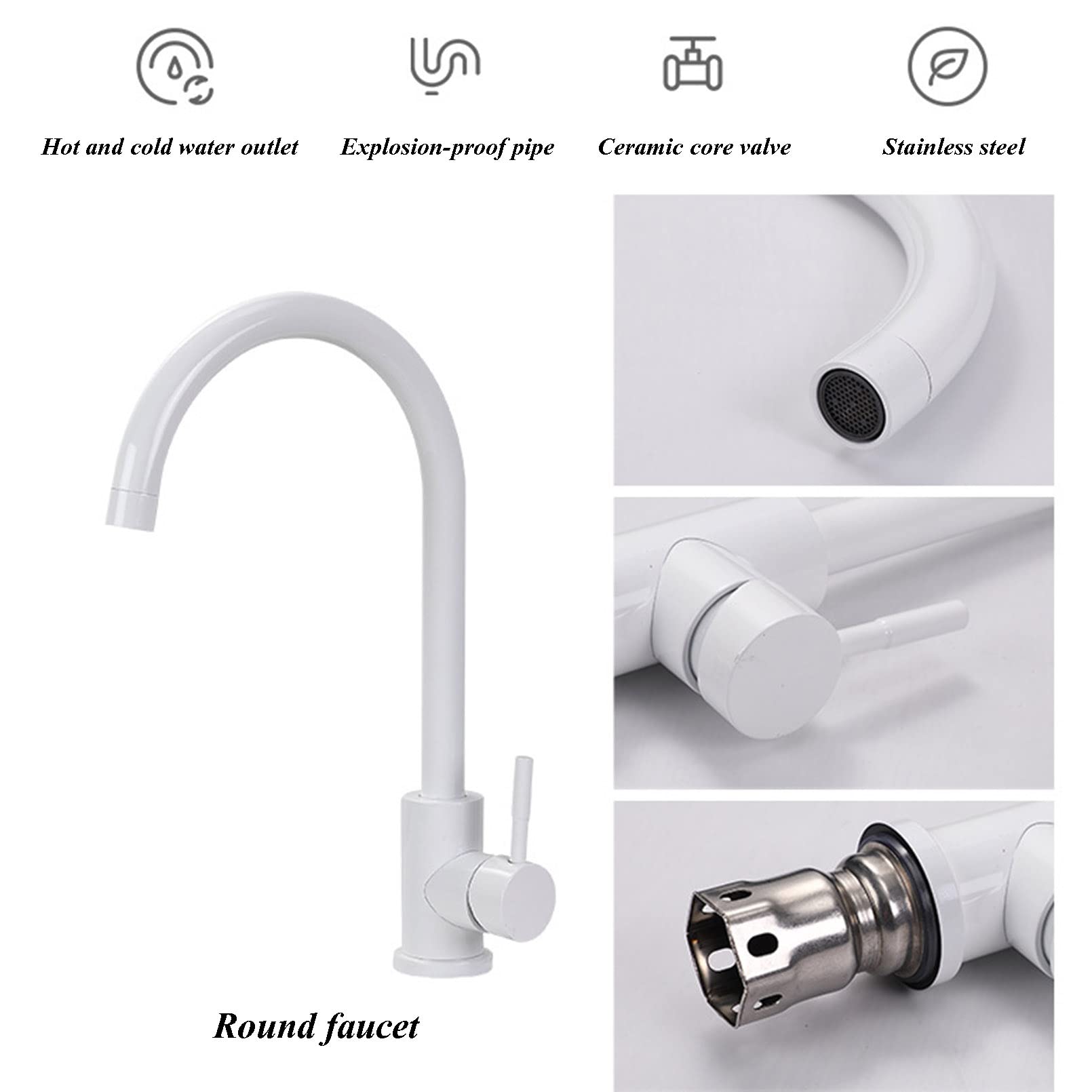 Zlew kuchenny Topmount White Quartz Stone z 2 otworami i jedną komorą, zlew granitowy do wpuszczania w blat, z baterią i akcesoriami, zestaw 8 elementów