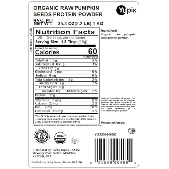 Yupik Organic Plant Based Raw Seeds Protein Powder, Pumpkin, 65 Eu, 2.