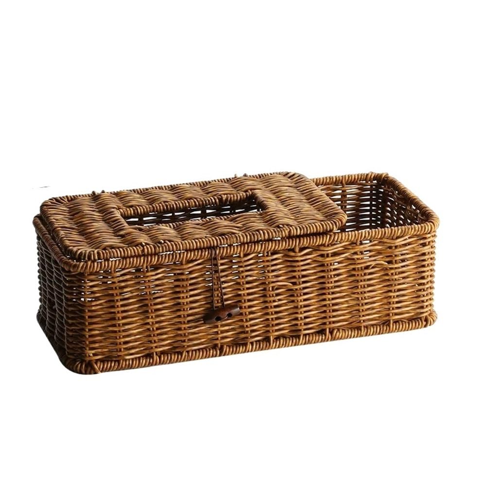 Aimanqi Dark Color Napkin Cover Rattan Wicker Storage Case Removable Tissue Box Desk Hand-Woven Paper Towel Holder Facial Tissue Dispenser Basket(Dark Color)