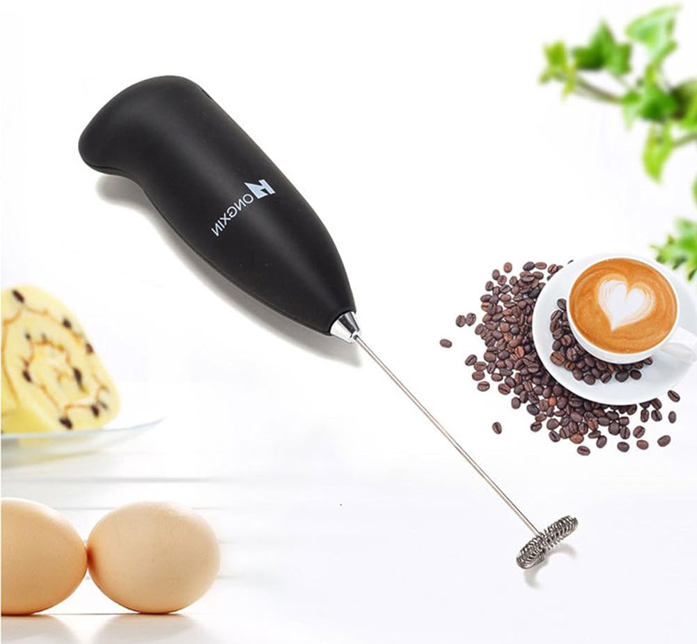 Milk Frother, Electric Foam Maker Stainless Steel Stand Whisk Milk Frother Handheld Battery Powered Electric Drink Mixer Whisk milk whisk frappe maker for Coffee Latte Cappuccino Hot Chocolate
