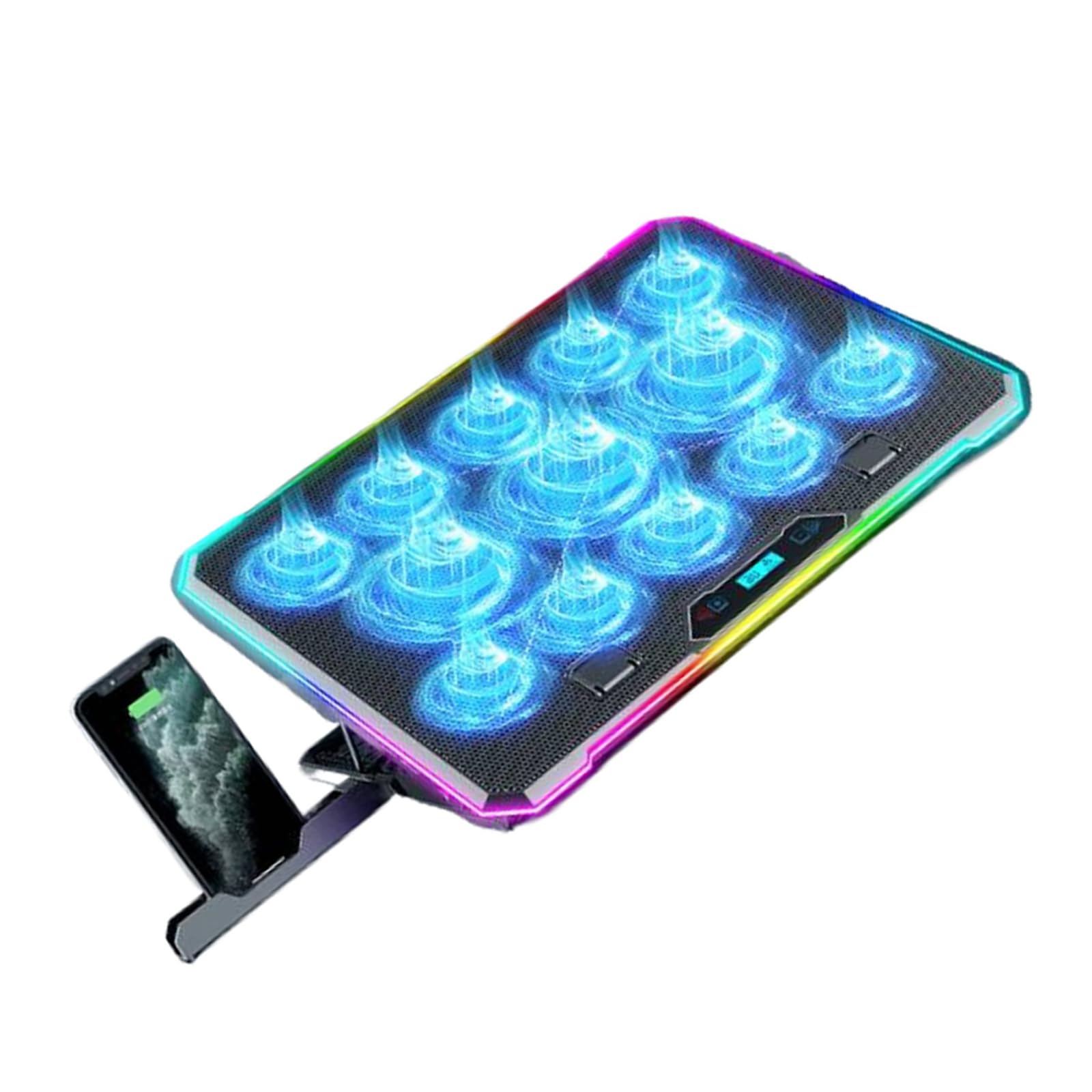 Base Raffreddamento per Notebook con 13 Ventole, Raffreddatori per Laptop Adatti per Laptop da 14-21 Pollici 8 Angoli, Raffreddatori per Laptop con Slot per Supporto per Telefono LED