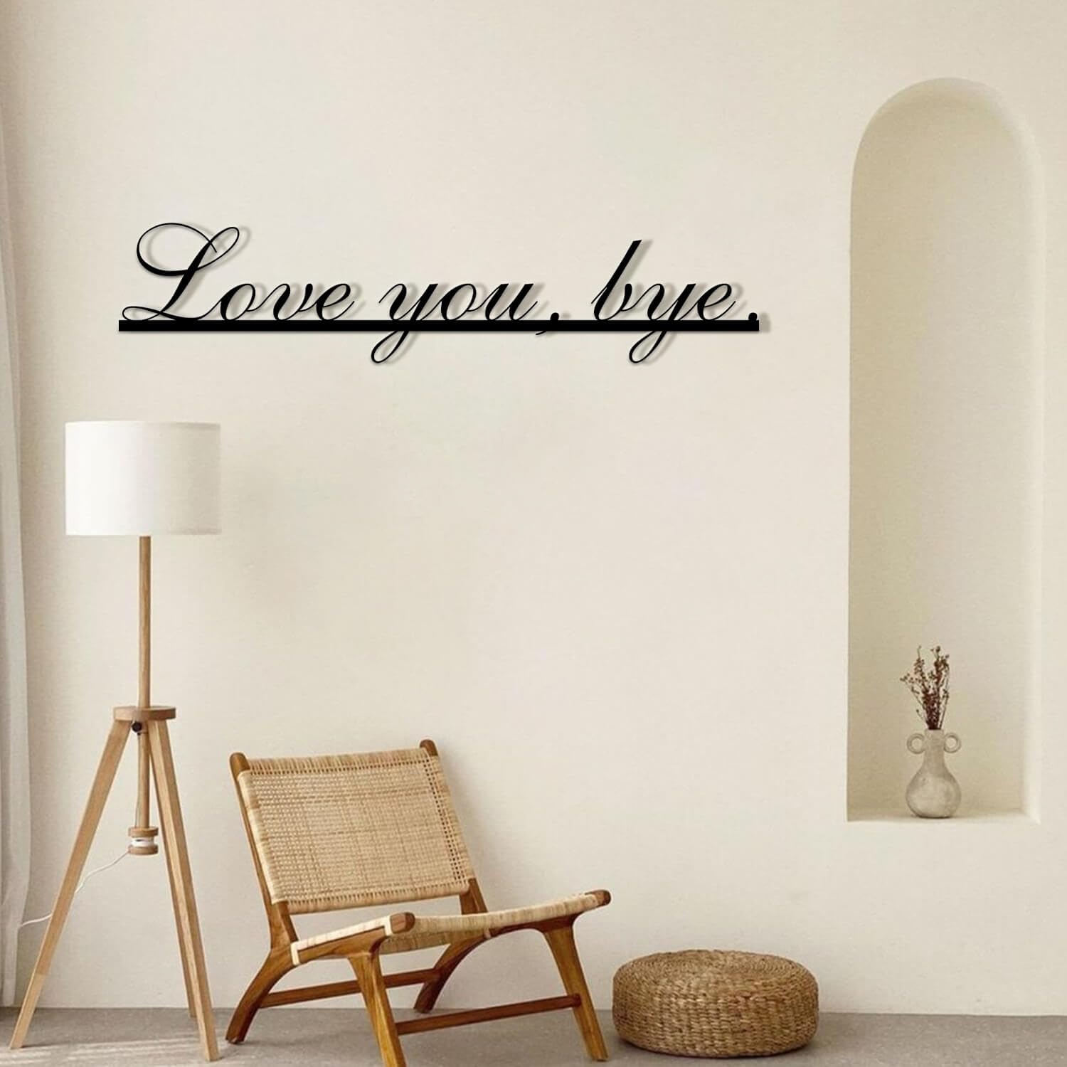 Decorazione murale in Metallo Nero con la Scritta Love You Bye, Moderna, da Appendere sopra la Porta, Scultura Moderna a Tema Amore per Soggiorno, Camera da Letto, corridoio (Nero 76 x 18