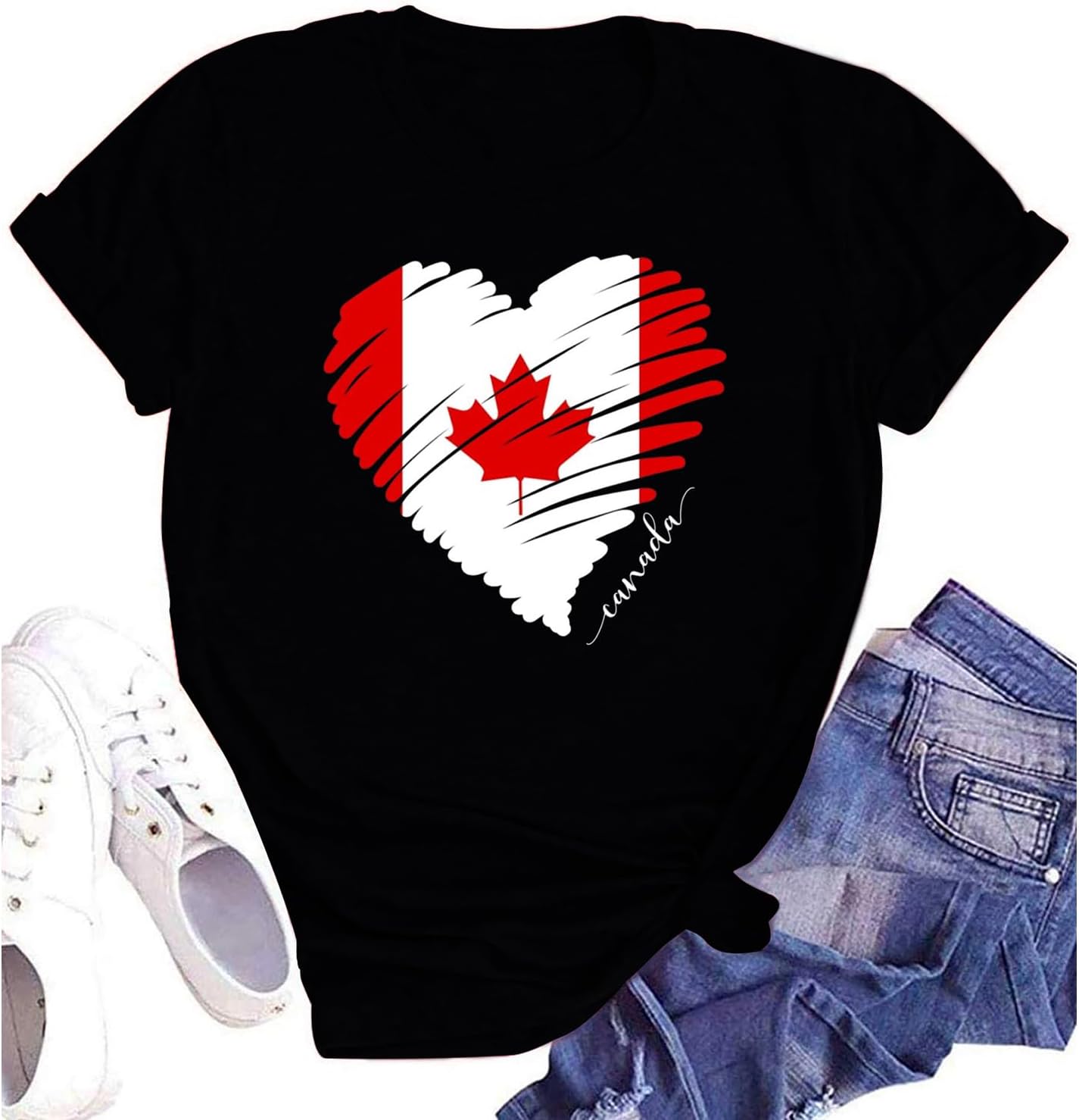 Womens Canada Shirts Canada Day Flag Short Sleeve Maple Leaf Tee Top