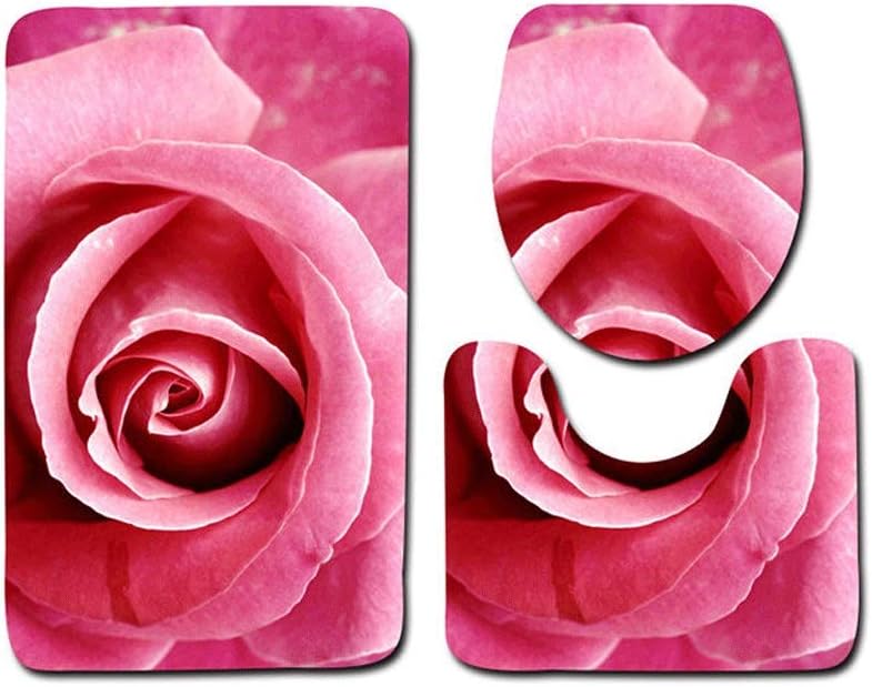 HBJWOV 3pcs/Set Bathroom Rose Carpet Mat Toilet Seat Cover Set Decorations Bath Shower WC Accessories(Black)