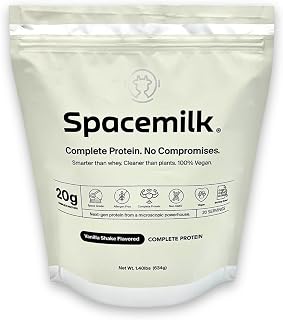 Spacemilk Premium Vanilla Protein Powder, Vegan, 4.24g BCAAs, Non-GMO, Gluten Free (1.48 lbs)