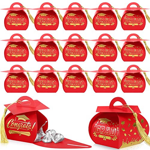 Colarr 100 Pack Graduation Cap Candy Box Graduation Party Favors Grad Gift Box with Gold Tassel Little Souvenir for Guest for Class of 2026 Party Supplies(Red)