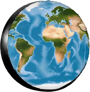 Earth View World Map Print Spare Tire Cover Wheel Protectors Waterproof Sunproof Tire Cover for Trailers Universal Fit for Trailer,RV,SUV,Crossover,Camper,Truck - 16 inch