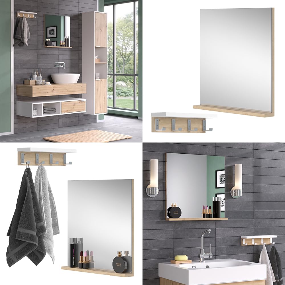Vicco Espejo de baño Henri, Blanco, 50 x 51.6 cm con Estante, para Montaje bajo el Lavabo con Recorte para sifón