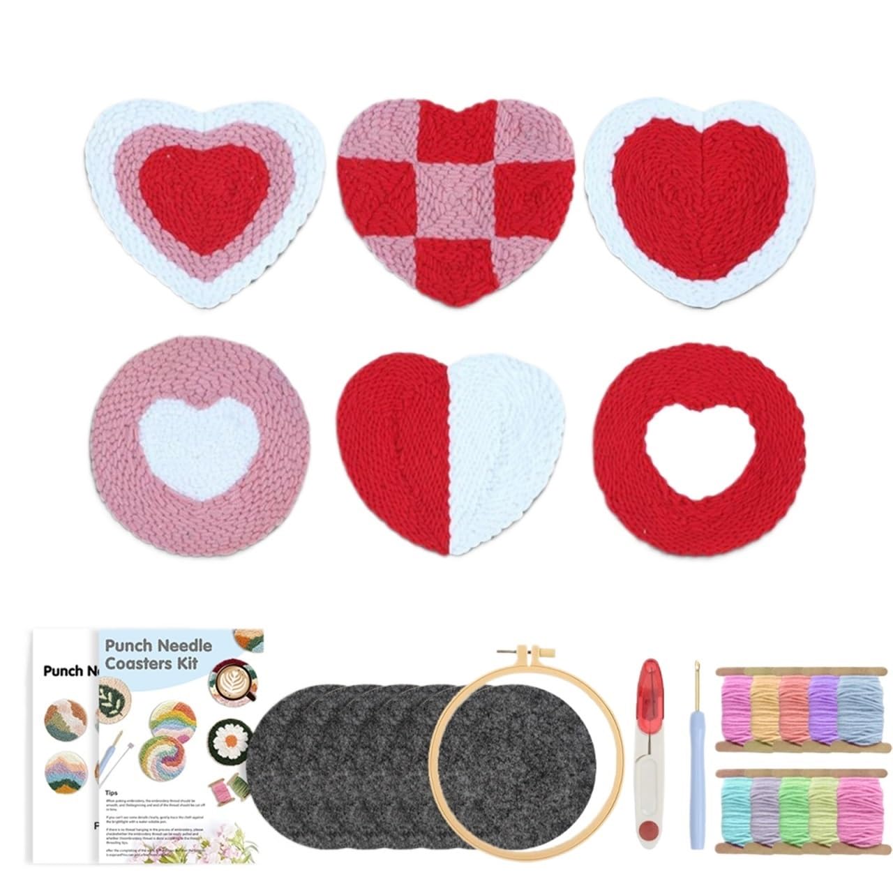 1set Punch Needle Set Coaster Cross Stitch Hand Tufted DIY Craft Arts Sewing for DIY(Color7)