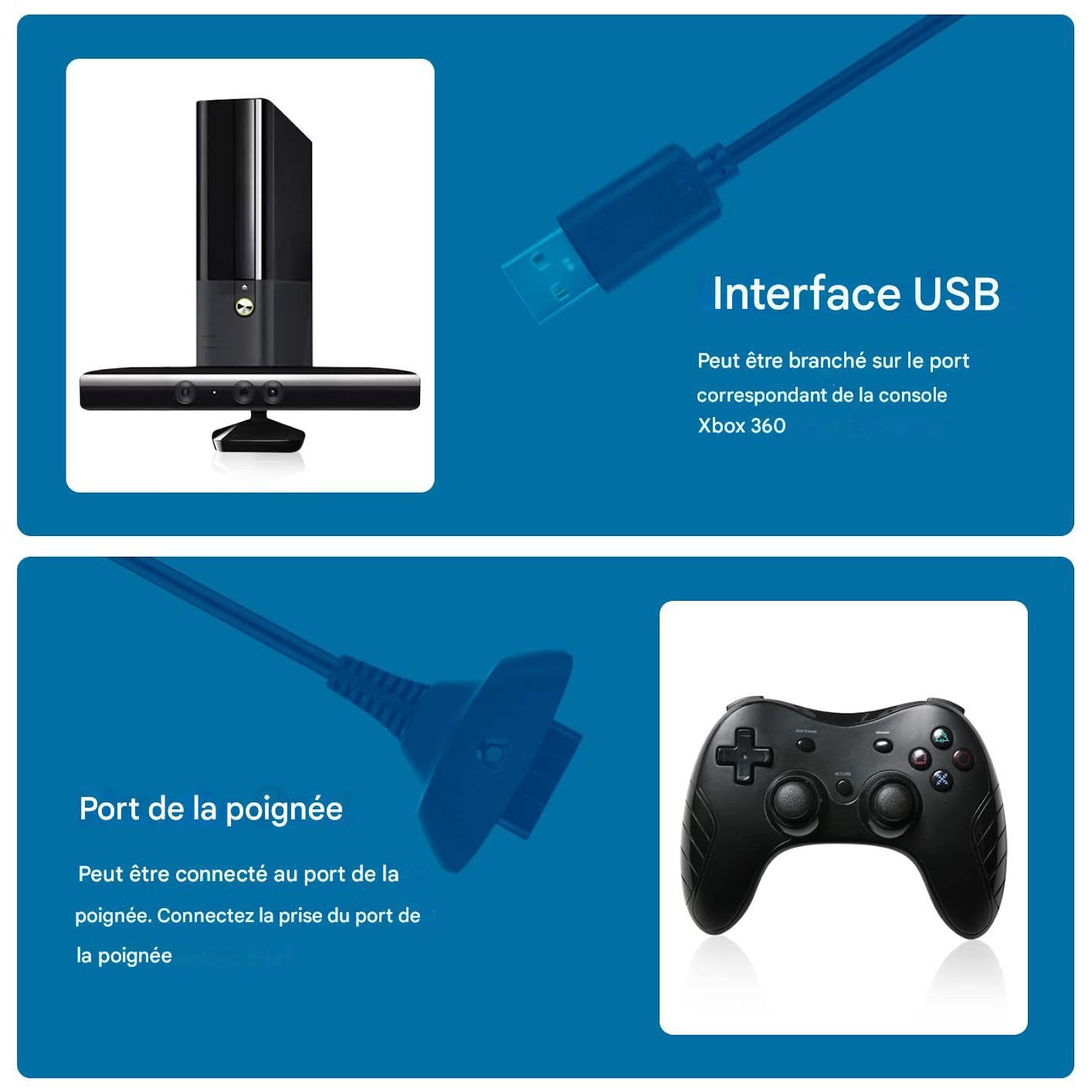 Générique Câble De Charge Pour Manette De Jeu 360 - Cordon d'Alimentation Plug and Play pour Manette 360 | Pièce De Remplacement De Console Fiable Et Pour Utilisateurs