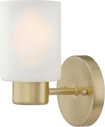 Westinghouse 6126400 Sylvestre - Lámpara de pared transitoria, acabado de latón champán, vidrio esmerilado