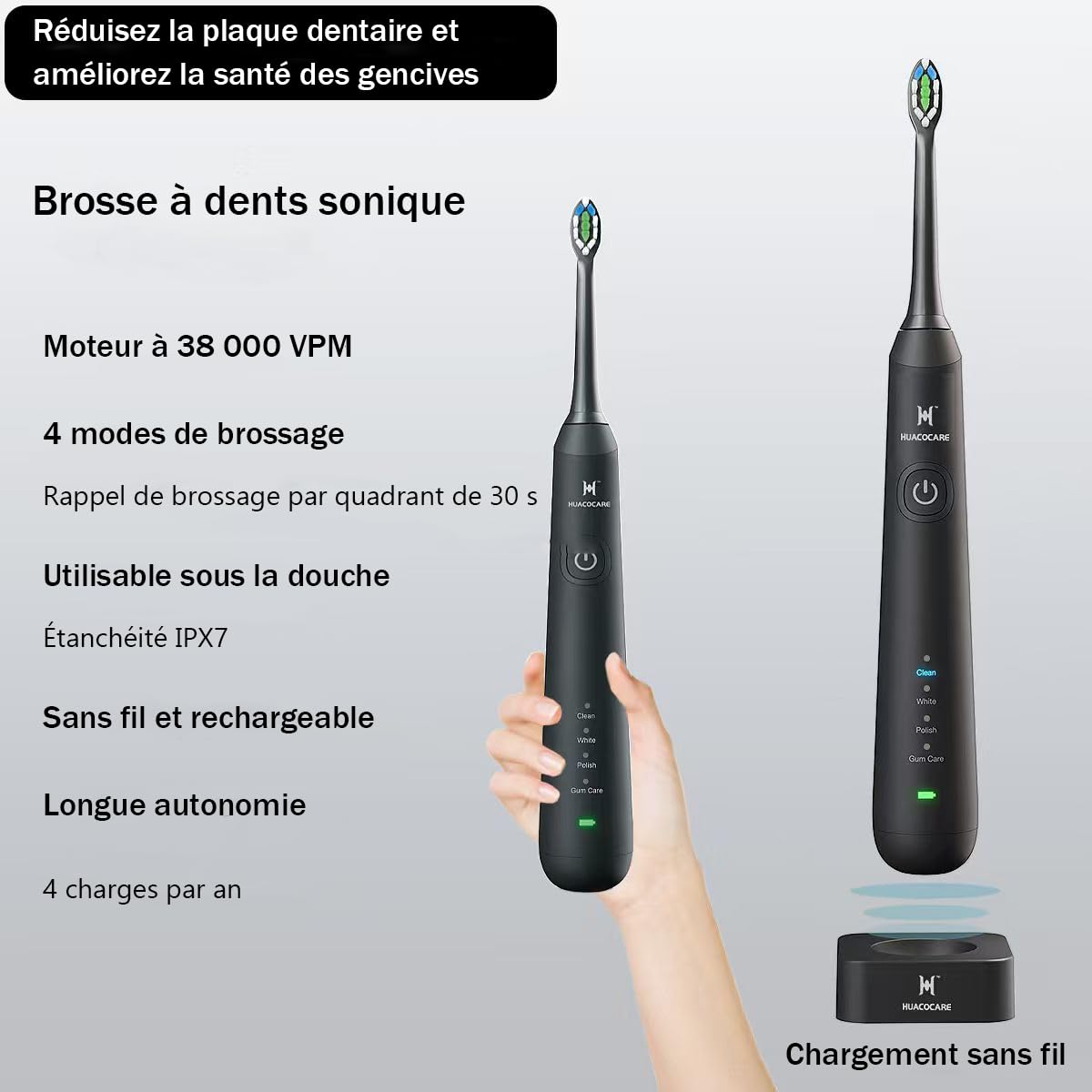 Kit de nettoyage buccal 2-1 - Hydropulseur dentaire et brosse à dents électrique - Brosse à dents et fil dentaire - Pour le nettoyage des et la santé des gencives (Noir)