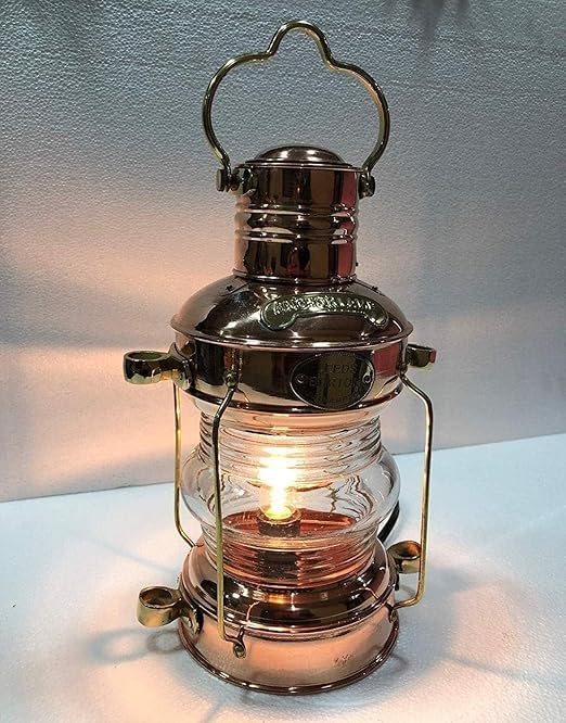 14” Nautical Ship Lamp – Antique Copper & Brass Electric Lantern, Vintage Maritime Decorative Light for Home, Office, Boat & Coastal Decor