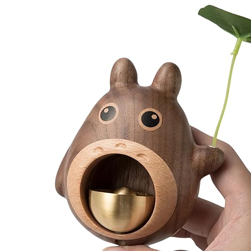 Miniatura 2 de Wood Door Bell Black Walnut Cartoon Doorbell Dopamine Wind Chime Suction Ornament WoodyBeing, Shopkeepers Bell Totoro Shape Shopkeeper Bell For Door