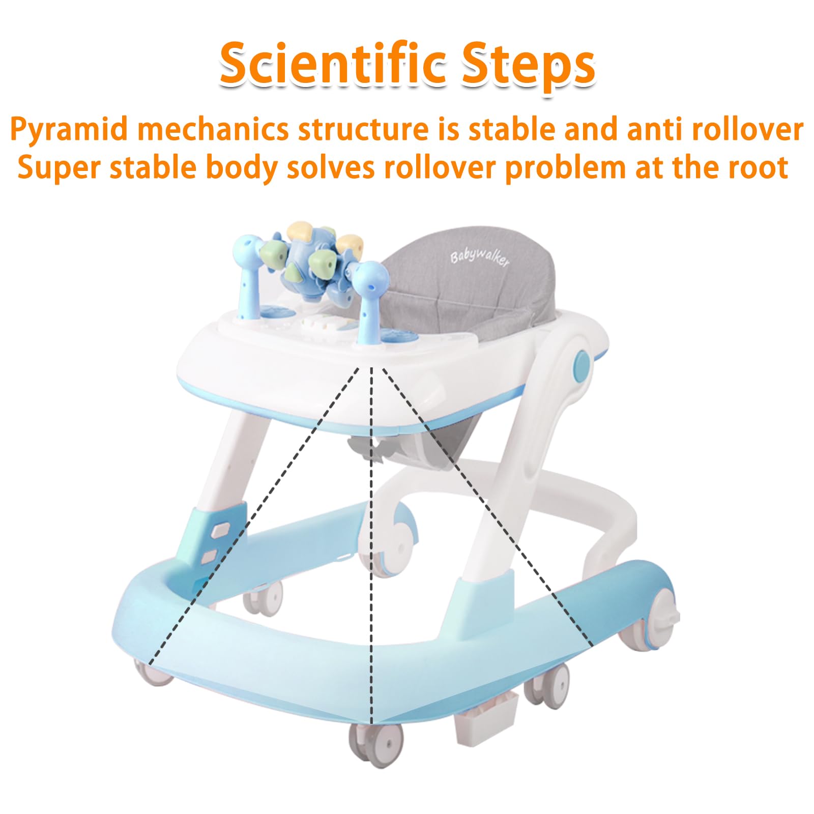 OHMG 4-en-1 Trotteur Bébé avec plateau multi-activités interactive avec musique amovible, Trotteur bébé réglable en hauteur et facilement pliable,jusqu'à 12 kg