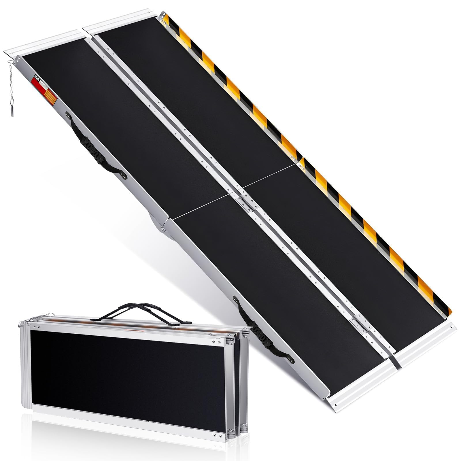 Garvee Rampa Plegable de Aluminio para Silla de Ruedas, Portátil Antideslizante con Barreras de Seguridad y Tiras Reflectantes, para Escalones, Bordillos y Puertas (182 x 74CM)