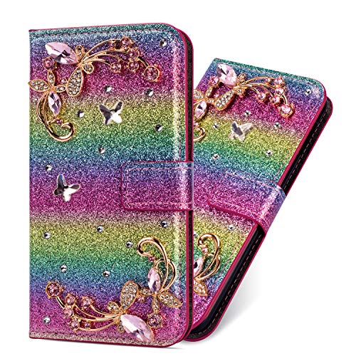 Stunning Flip Compatible with for Samsung A8 Plus 2018,Amazing Bling Glitter Diamond Sparkle Kickstand Leather Stand Function Magnetic Book Purse Wallet with Card Slot Holder Protective